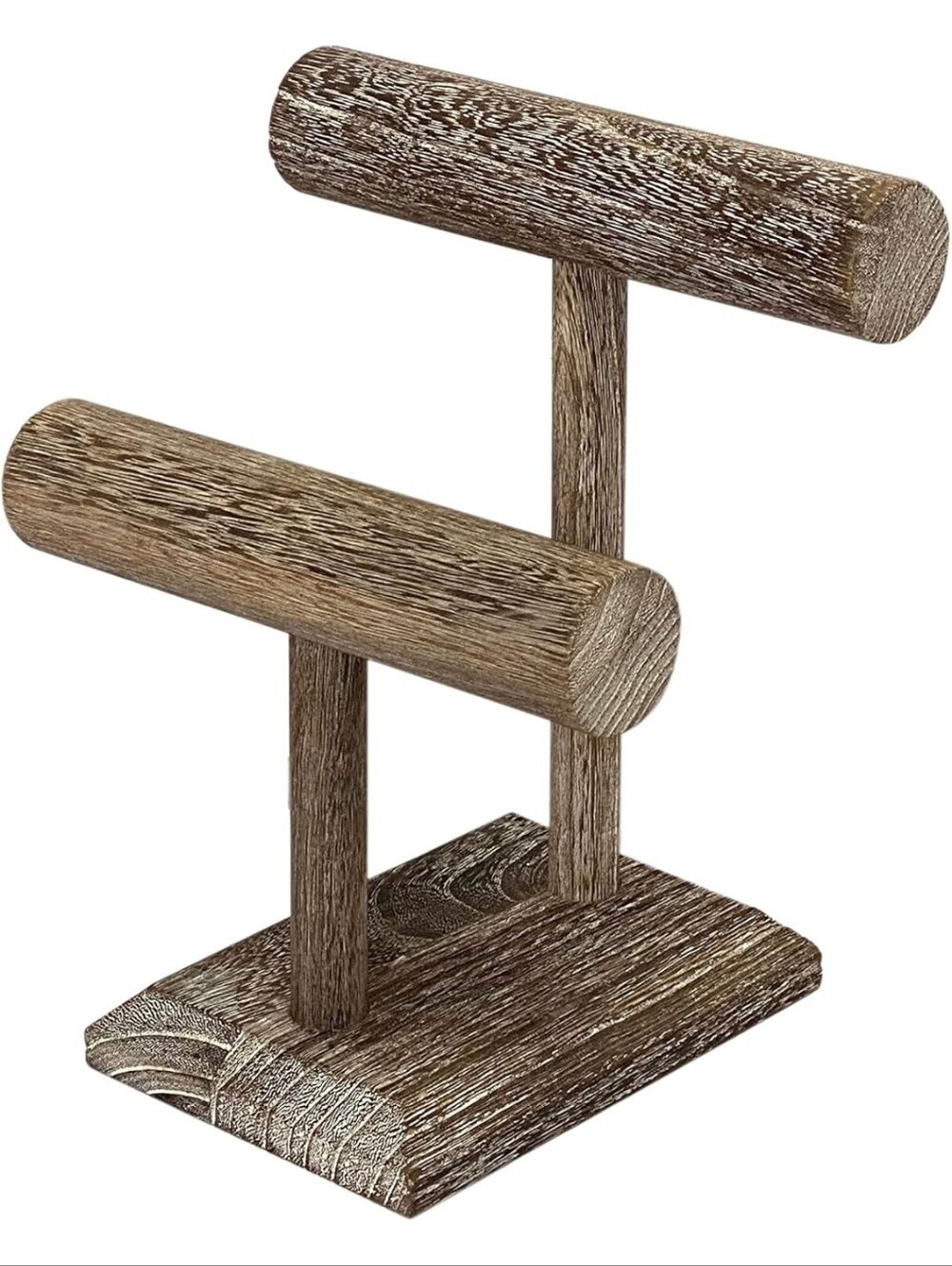 Rustic-style 2-Tier Wooden Jewelry Displays Standing In Coffee Brown